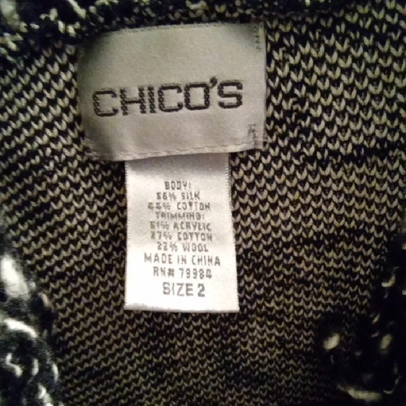 Womans 2 Chico's Boho Black and White Cardigan Sweater Heavyweight Fringed - Picture 2 of 4